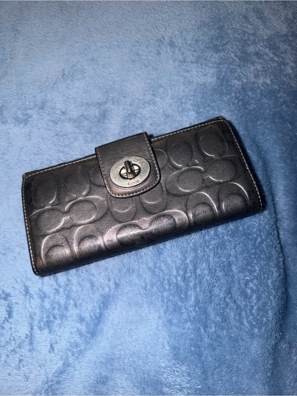 Coach Black Embossed Signature Leather  Wallet with Turn-Lock